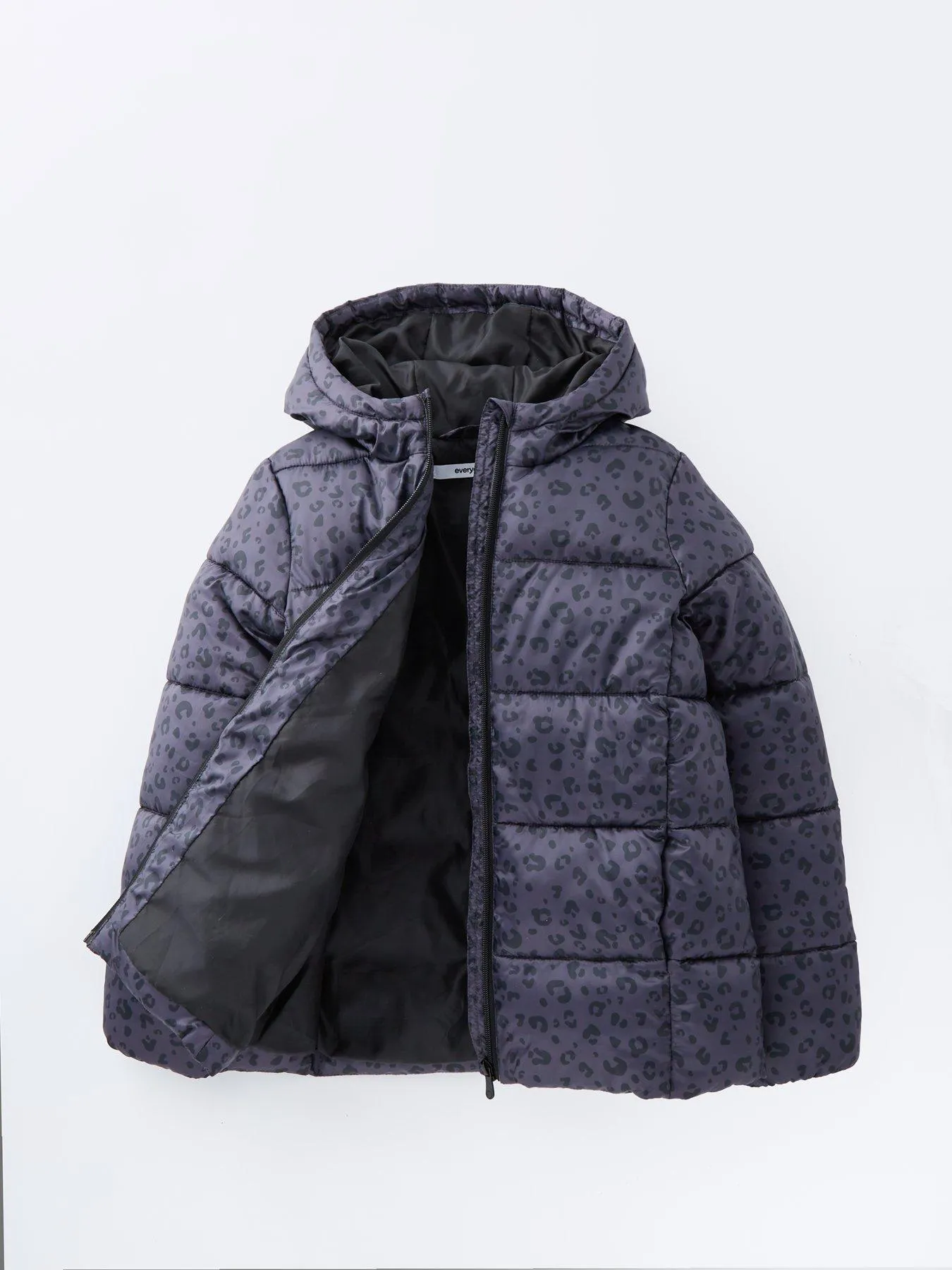 Black Leopard Padded Coat for Women