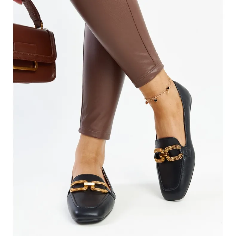 Black moccasins with buckle