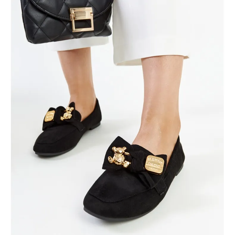 Black Kibra Safety Pin Decorated Moccasins