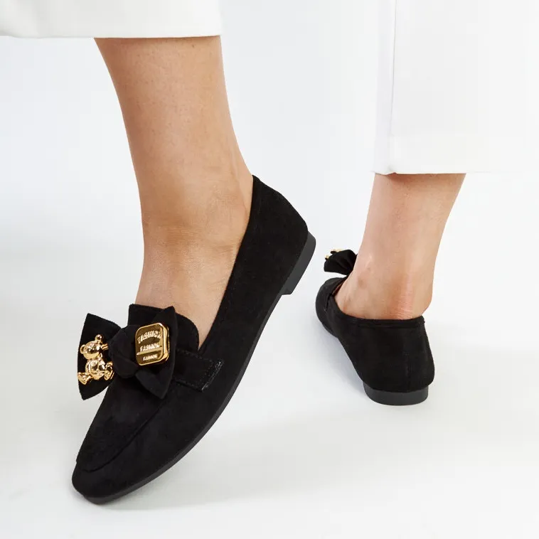 Black Kibra Safety Pin Decorated Moccasins