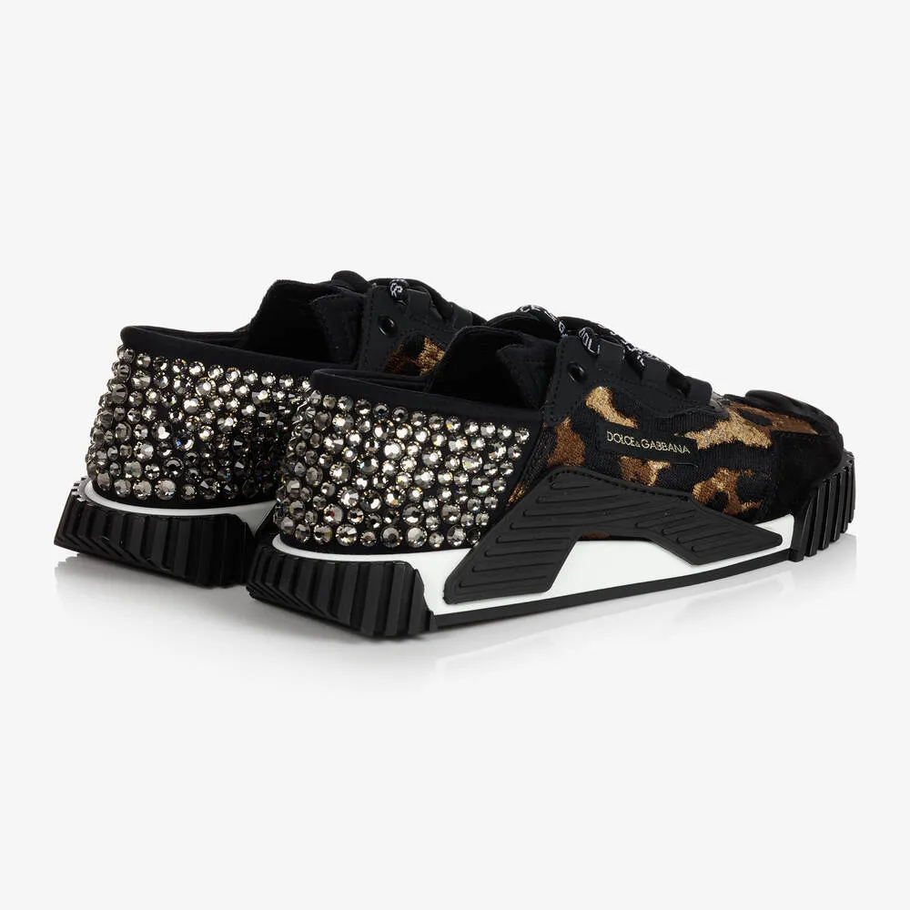 Black NS1 Leopard Trainers