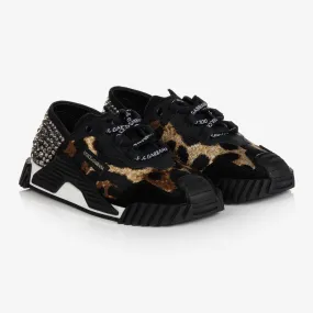 Black NS1 Leopard Trainers