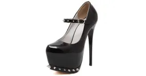 Black Patent Spike Mary Jane Platform Stilettos