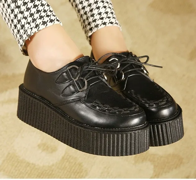 Black Stitches Punk Rock Lace-Up Platforms