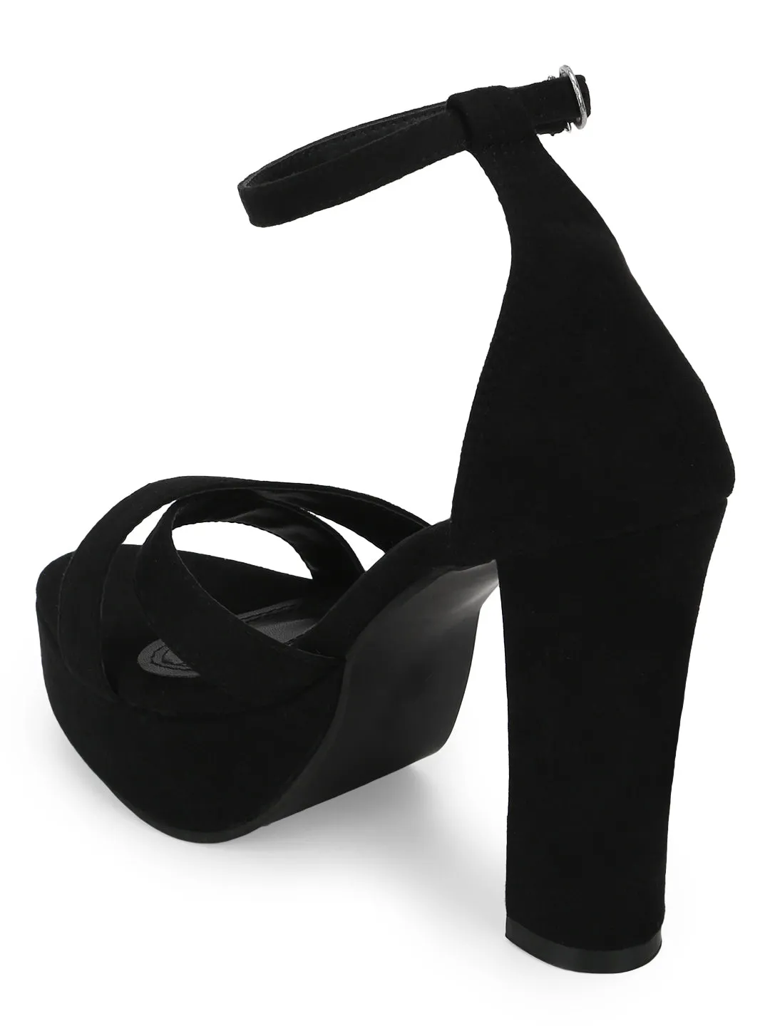 Black Suede Crossover High Block Heels (TC-SLC-B50-BLK)