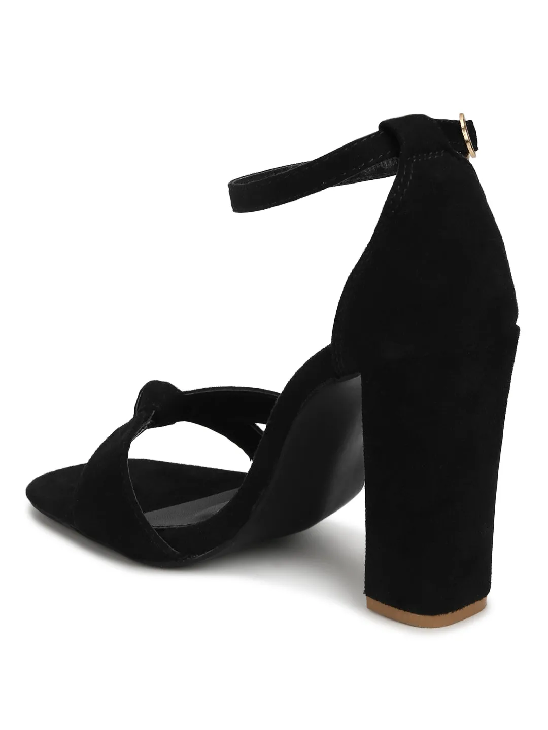 Black Suede Knotted High Block Heels