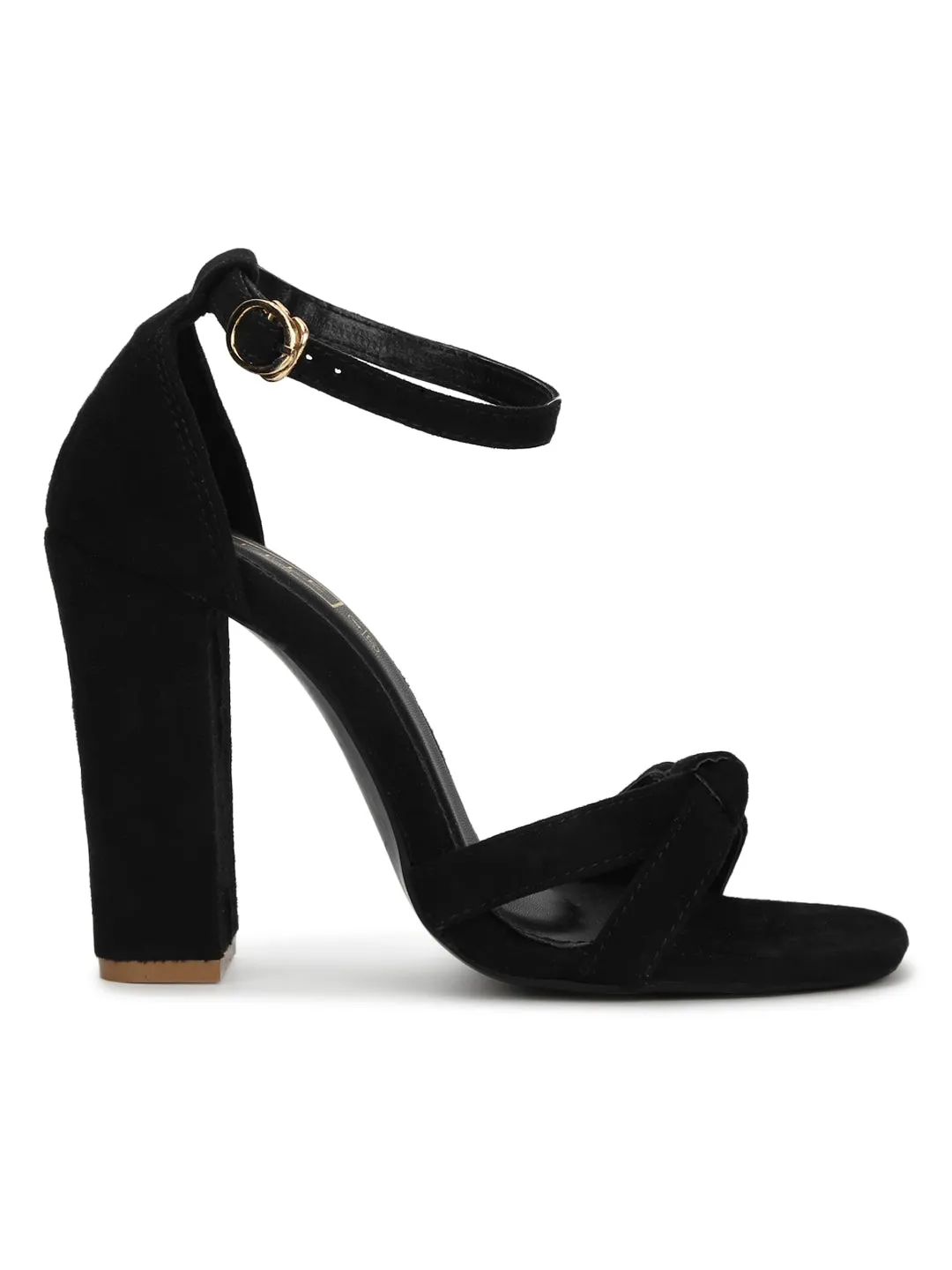 Black Suede Knotted High Block Heels