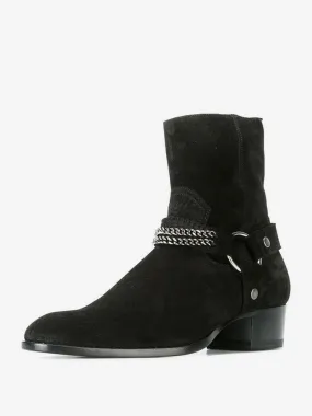 Black Suede Leather Chelsea Boots with Metal Details