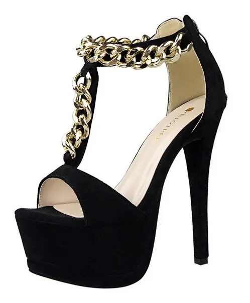 Black Gold Chain High Heel Sandals