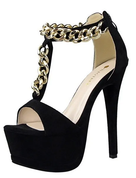 Black Gold Chain High Heel Sandals