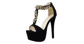 Black Gold Chain High Heel Sandals