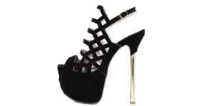 Black Suede Stiletto Sandals with Gold Platform