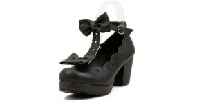 Black T Strap Lolita Platforms Mid Heels