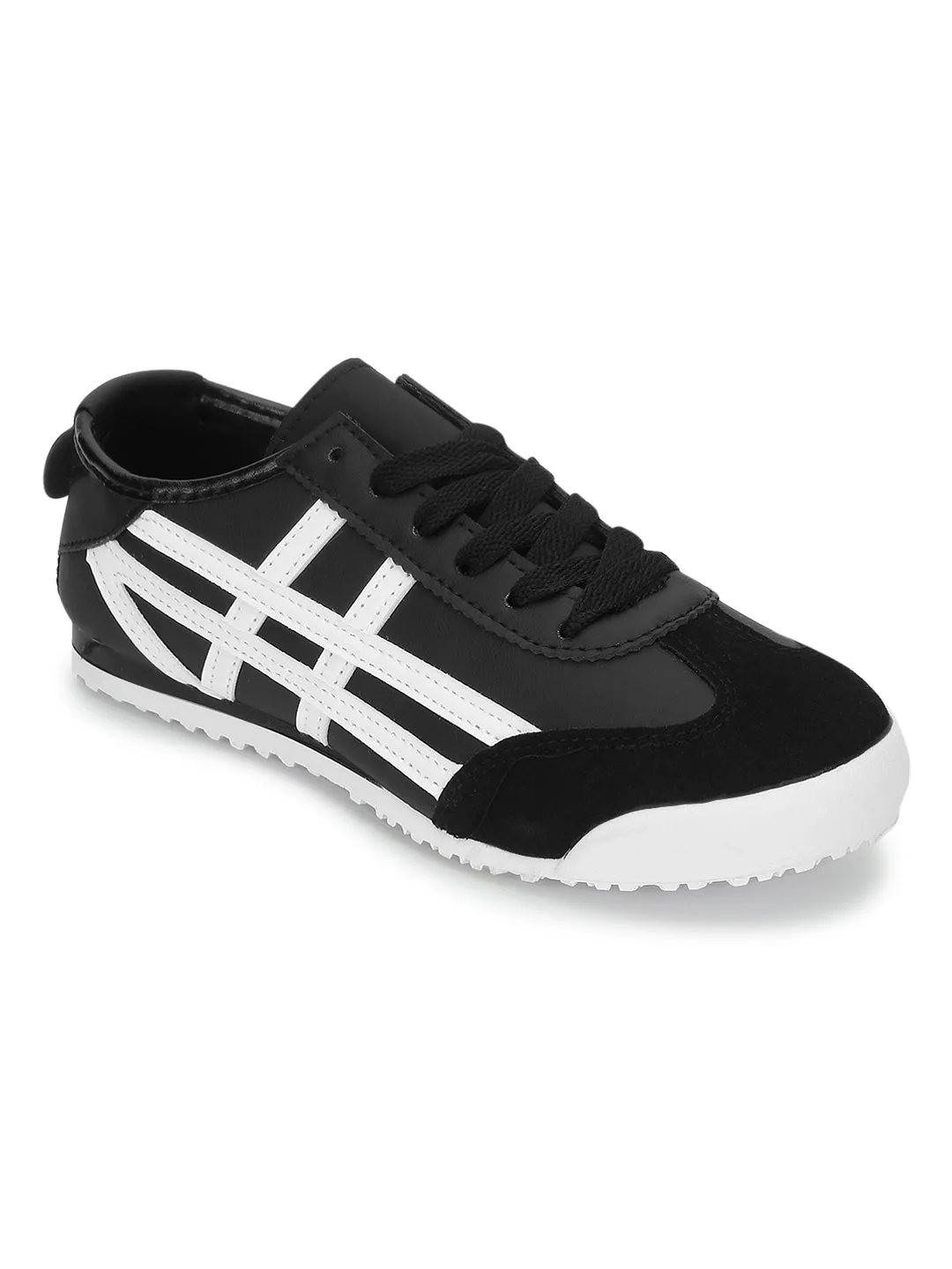 Black White PU Stylish Lace-Up Sneakers (TC-RS3800-BLKWHT)