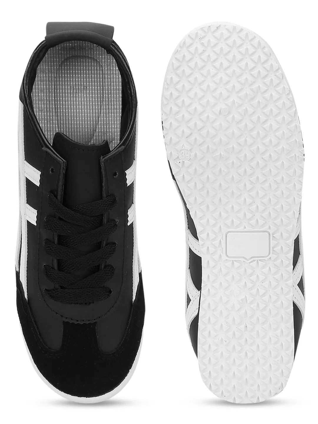 Black White PU Stylish Lace-Up Sneakers (TC-RS3800-BLKWHT)