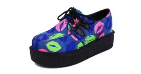 Blue Lips & Mouths Lace-Up Platform Creepers