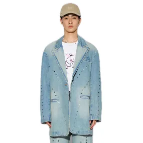 Blue Denim Coat with Dissected Lines