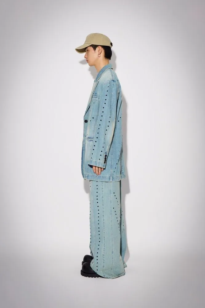 Blue Denim Coat with Dissected Lines