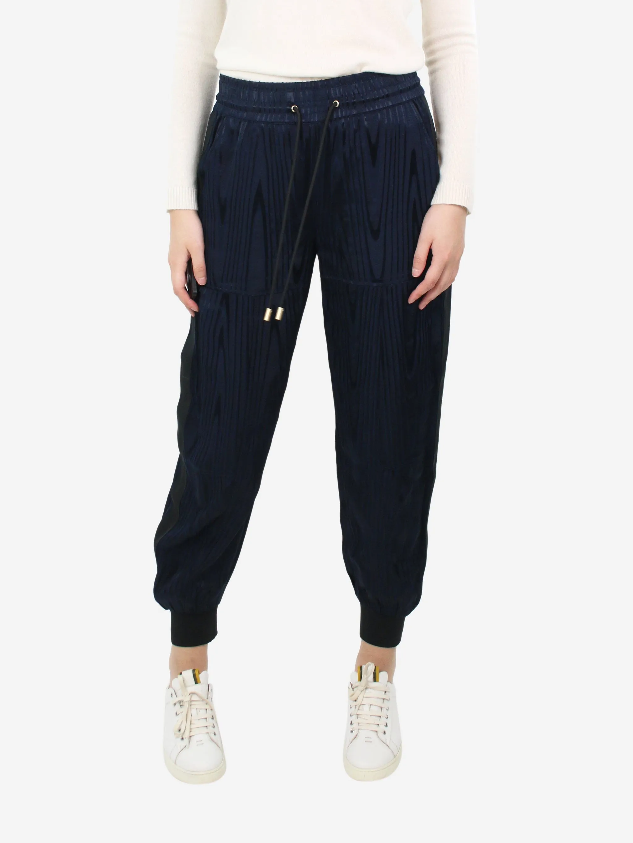   Blue elasticated waist striped joggers - size UK 10