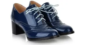 Blue Patent Vintage Lace Up High Heel Oxfords