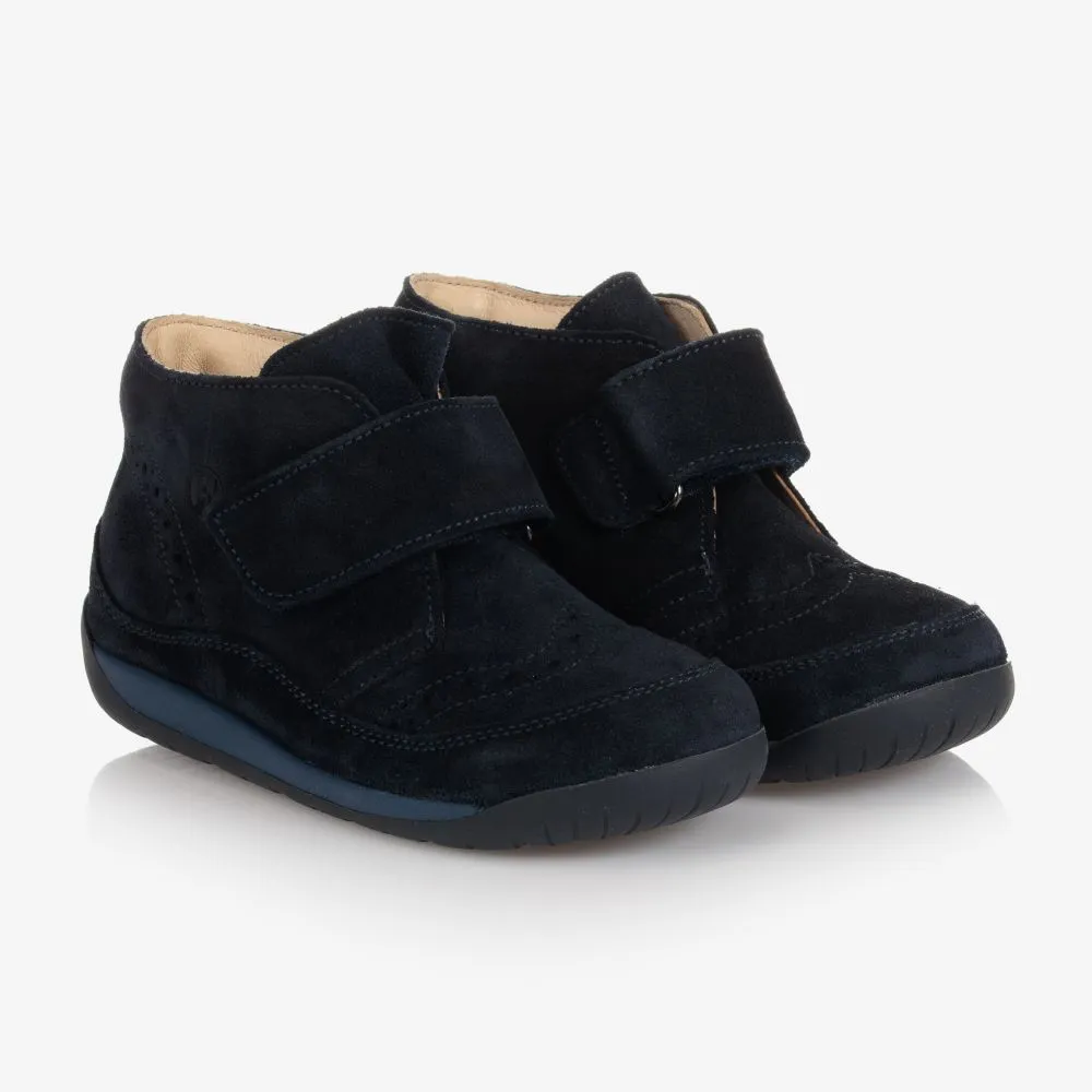 Blue Suede Ankle Boots