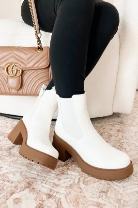 Boots On The Ground Platform Heeled Chelsea Boots (White PU)