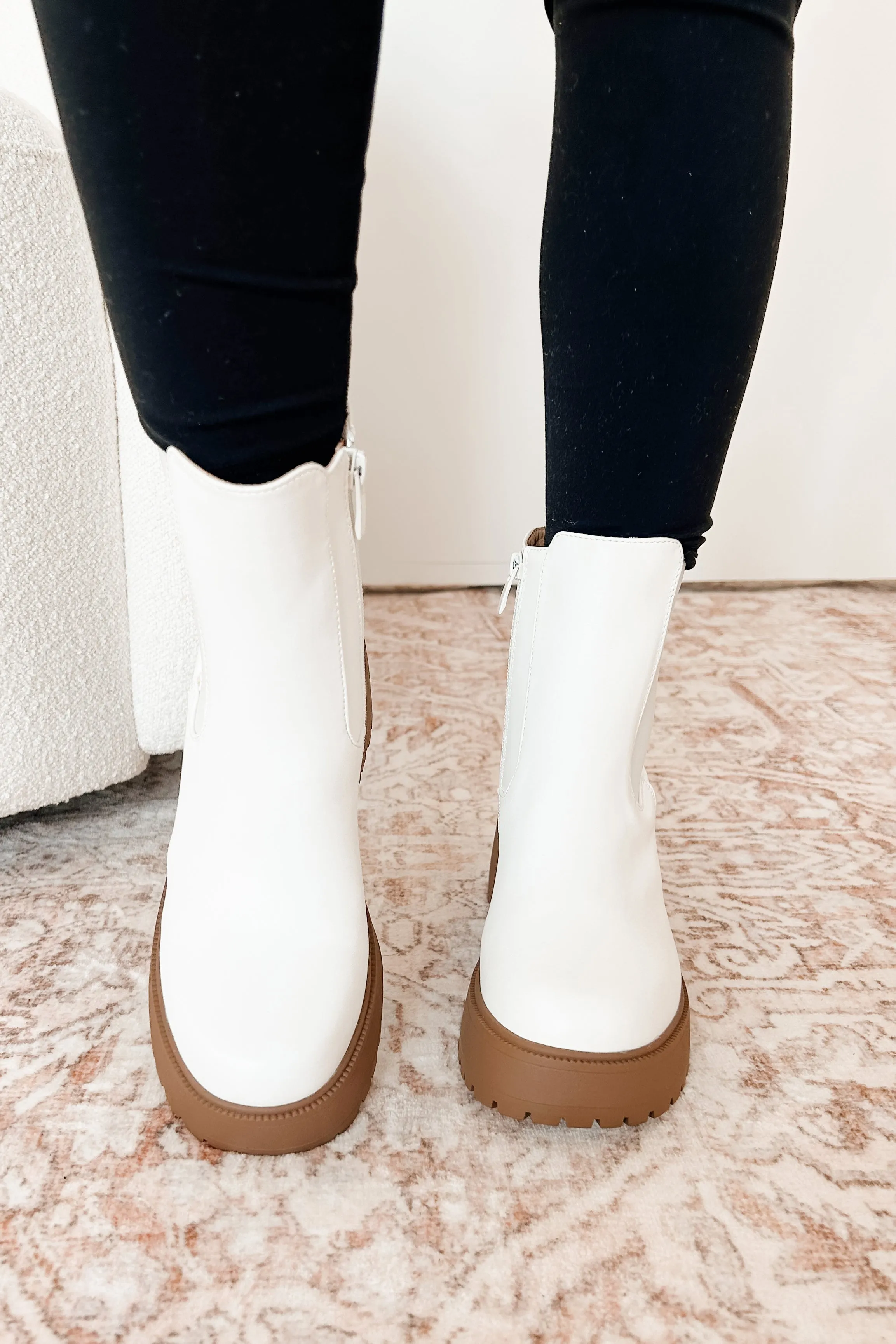 Boots On The Ground Platform Heeled Chelsea Boots (White PU)