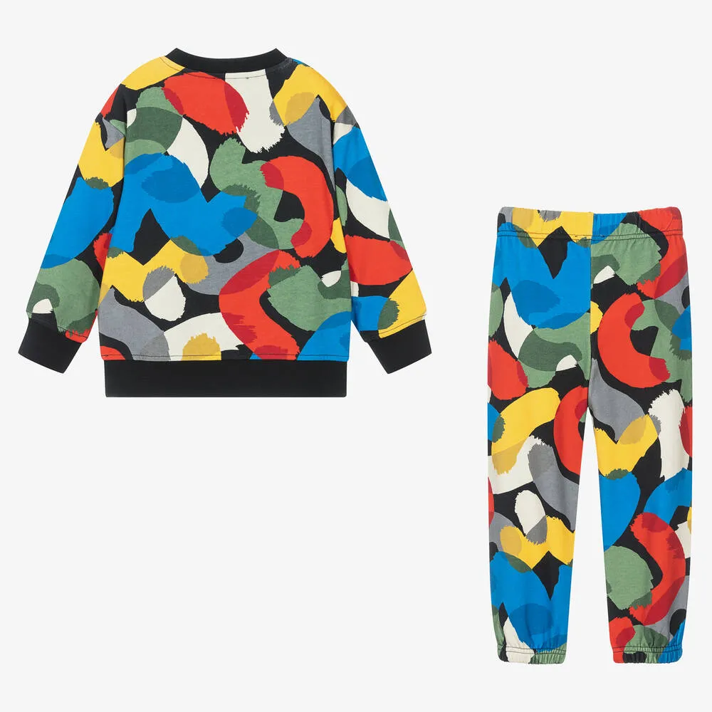 Boys Black Cotton Camouflage Print Tracksuit