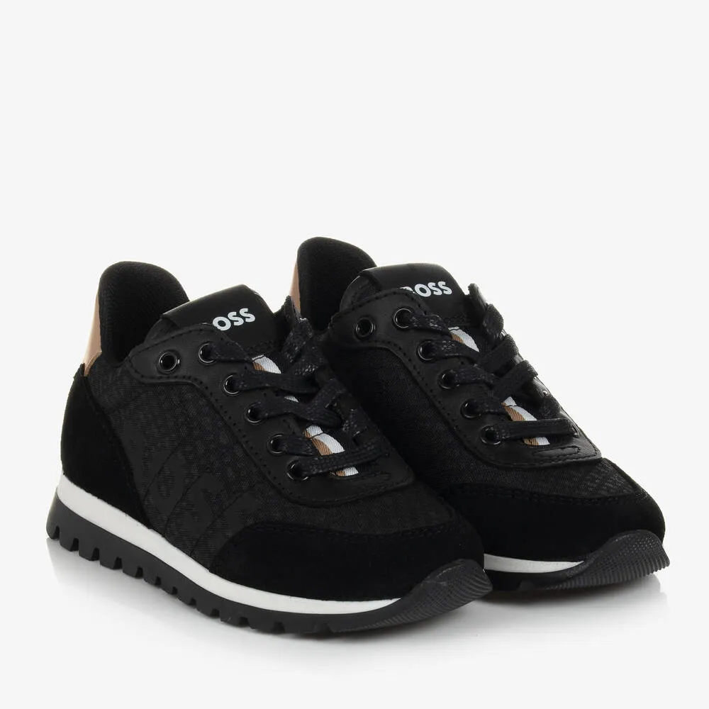 Boys Black Lace-Up Trainers