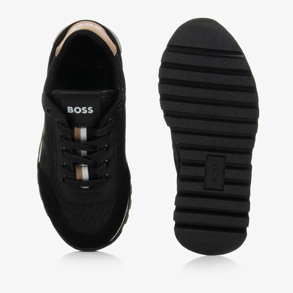 Boys Black Lace-Up Trainers