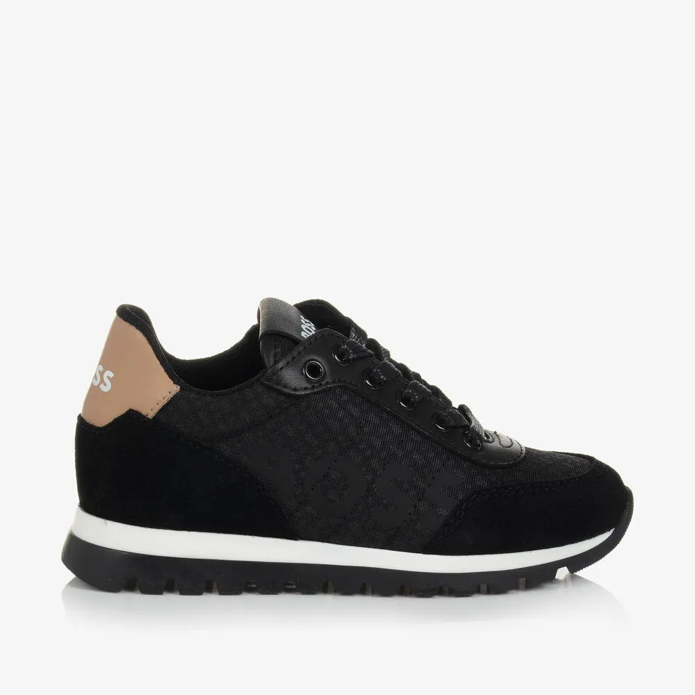 Boys Black Lace-Up Trainers