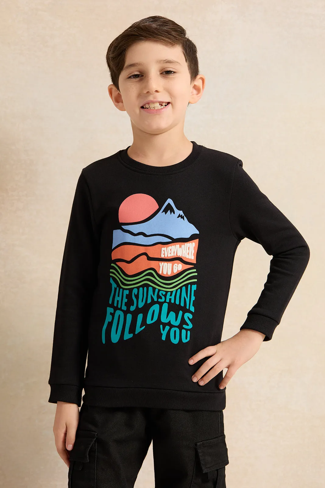 Boys Black Printed Sweatshirt