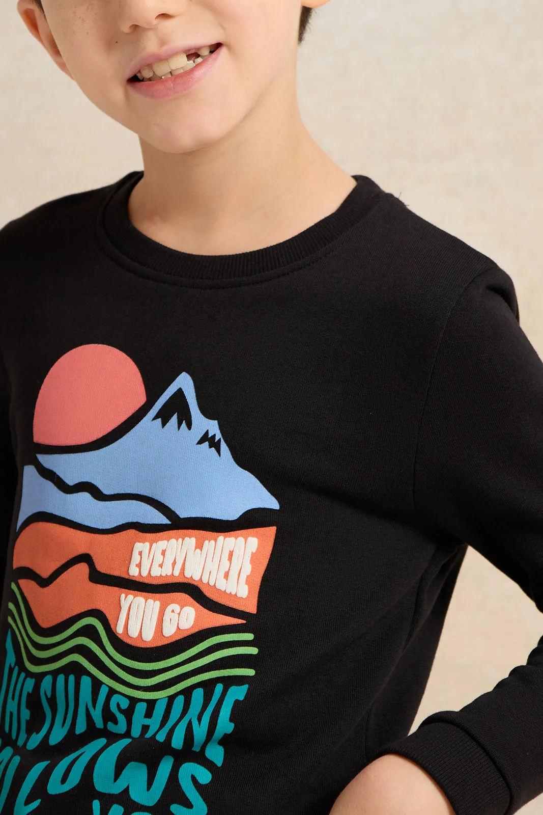 Boys Black Printed Sweatshirt