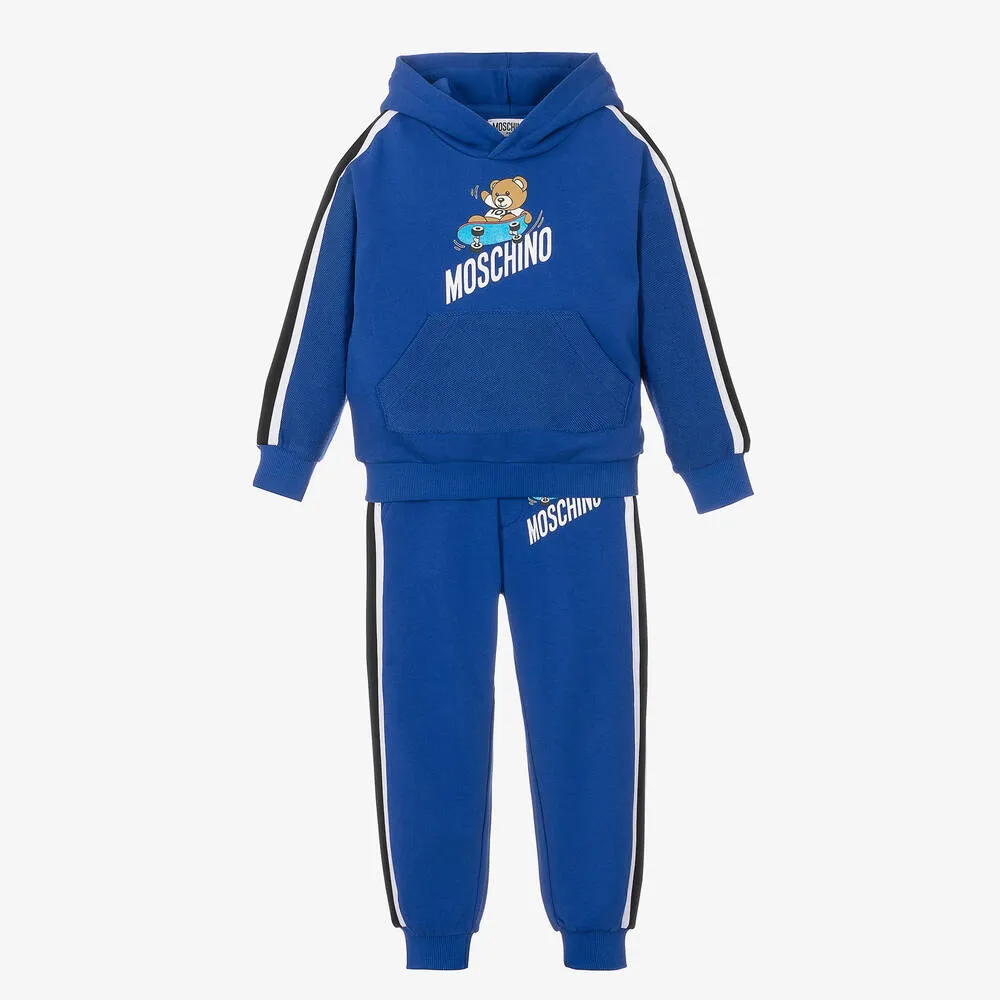 Boys Blue Cotton Stripe Teddy Bear Tracksuit