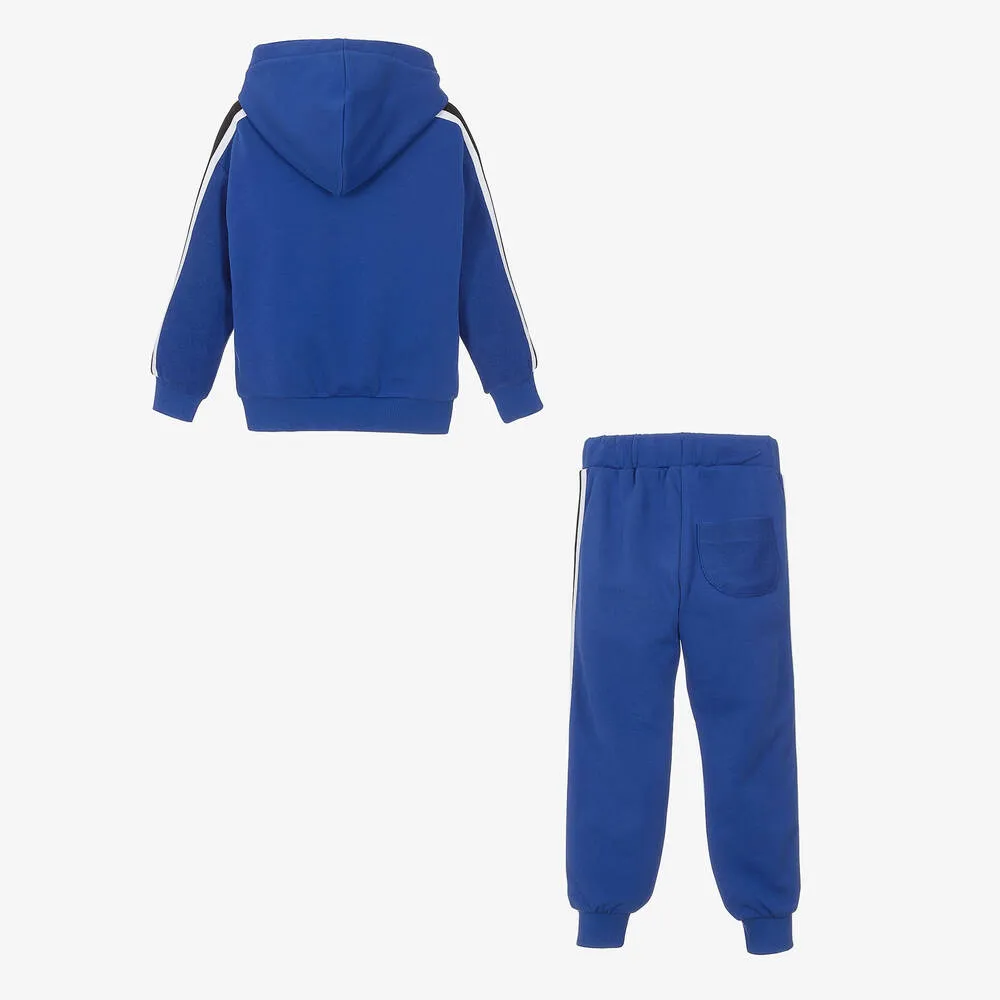 Boys Blue Cotton Stripe Teddy Bear Tracksuit