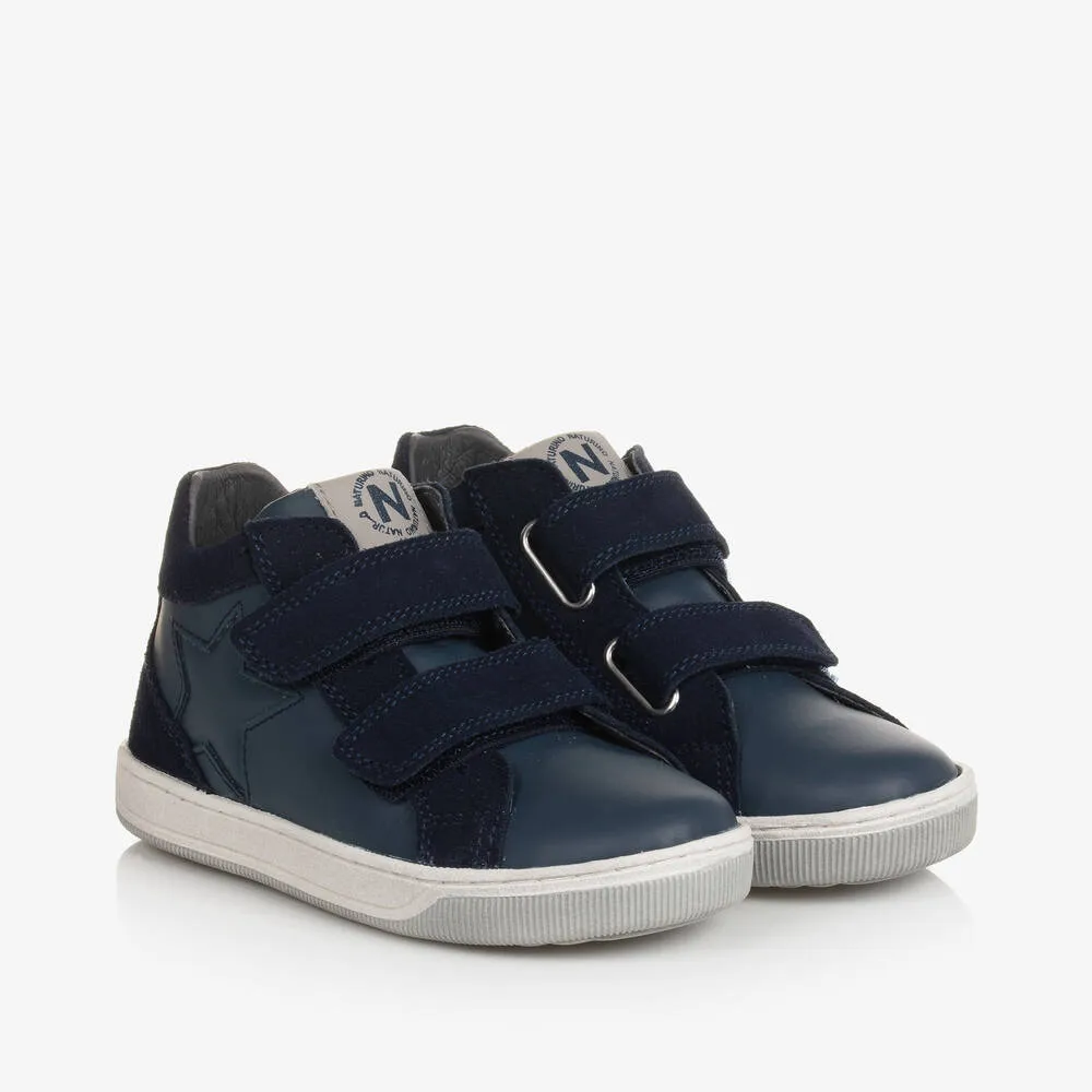 Boys Blue Leather Star Trainers