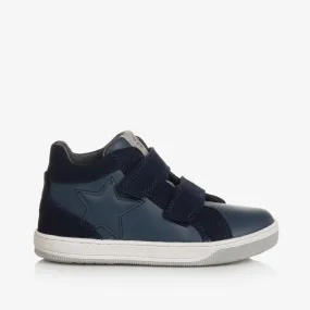 Boys Blue Leather Star Trainers