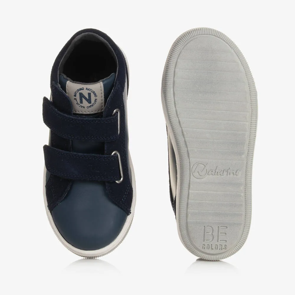 Boys Blue Leather Star Trainers