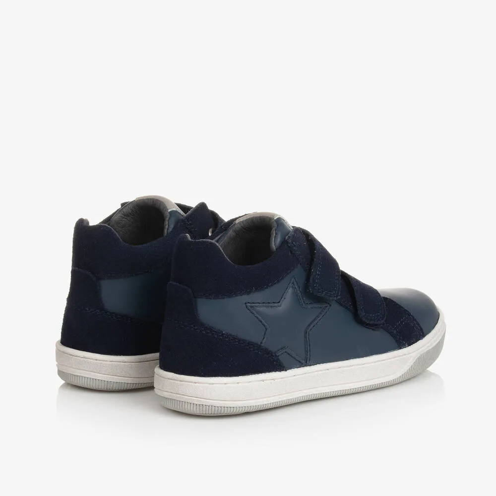 Boys Blue Leather Star Trainers