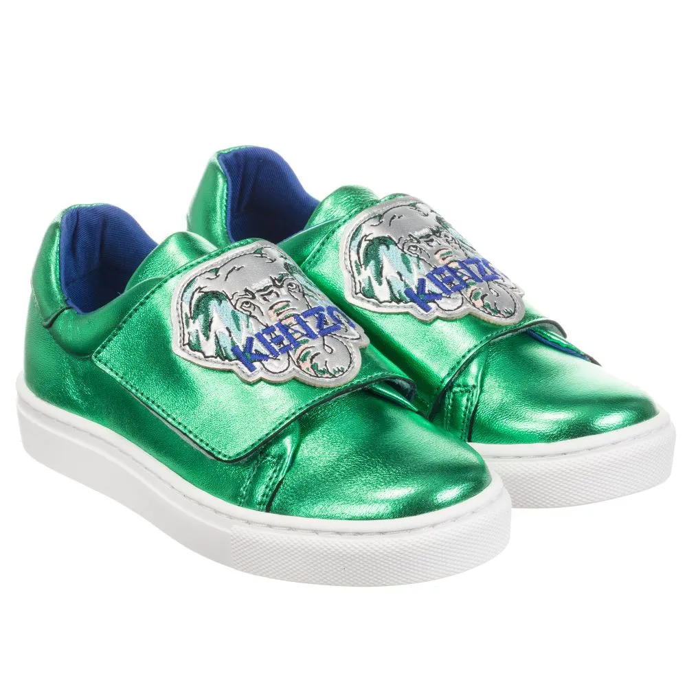 Boys Green Leather Trainers