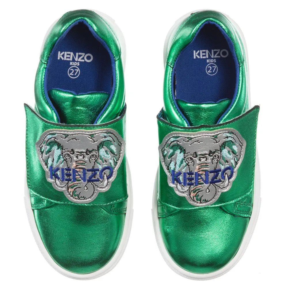 Boys Green Leather Trainers