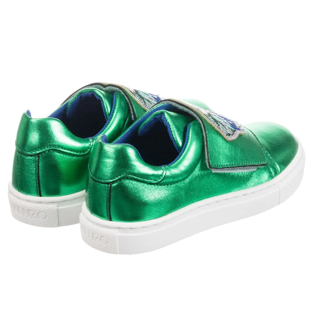 Boys Green Leather Trainers