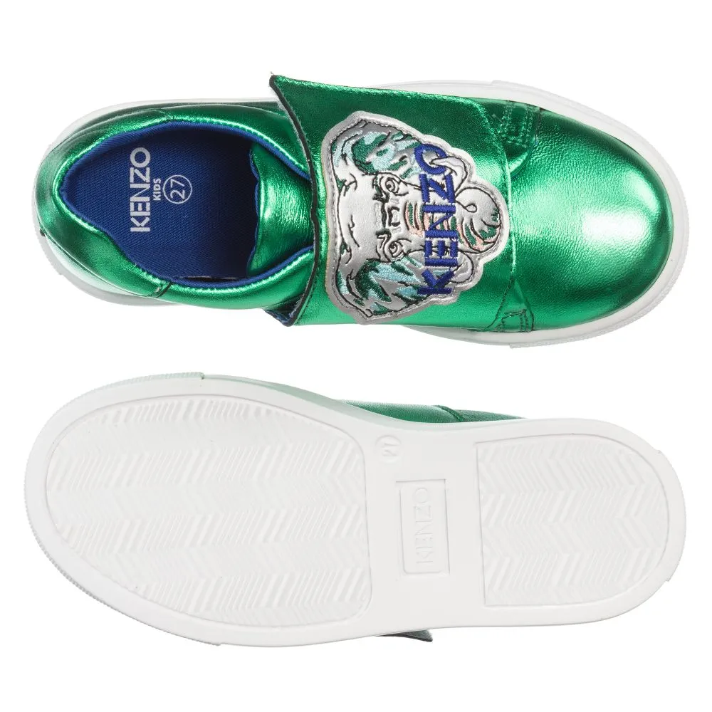 Boys Green Leather Trainers