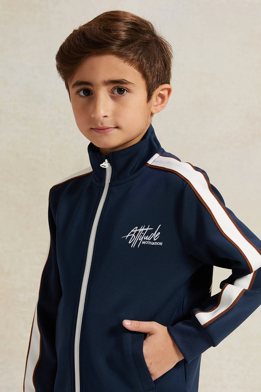 Boys Navy High-Neck Sweatshirt