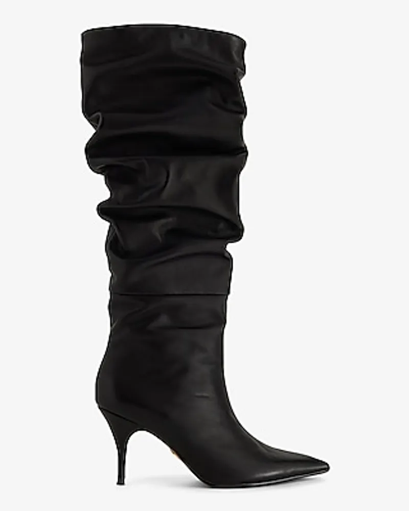 Brian Atwood X Express Leather Slouch Thin Heeled Tall Boots Black Women's