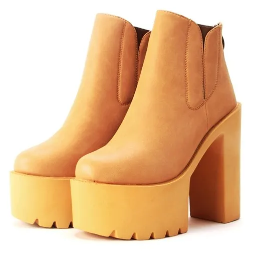 Brown Camel Khaki Punk Rock Chunky Sole Platforms Boots