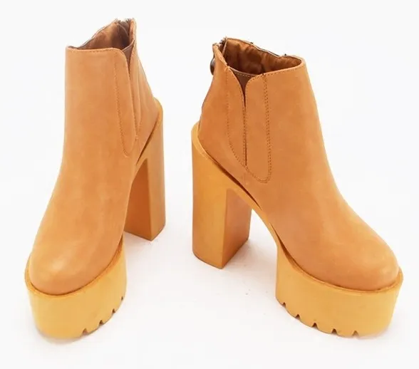 Brown Camel Khaki Punk Rock Chunky Sole Platforms Boots