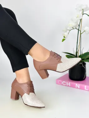 Brown Lace-Up Block Heel Oxford Shoes