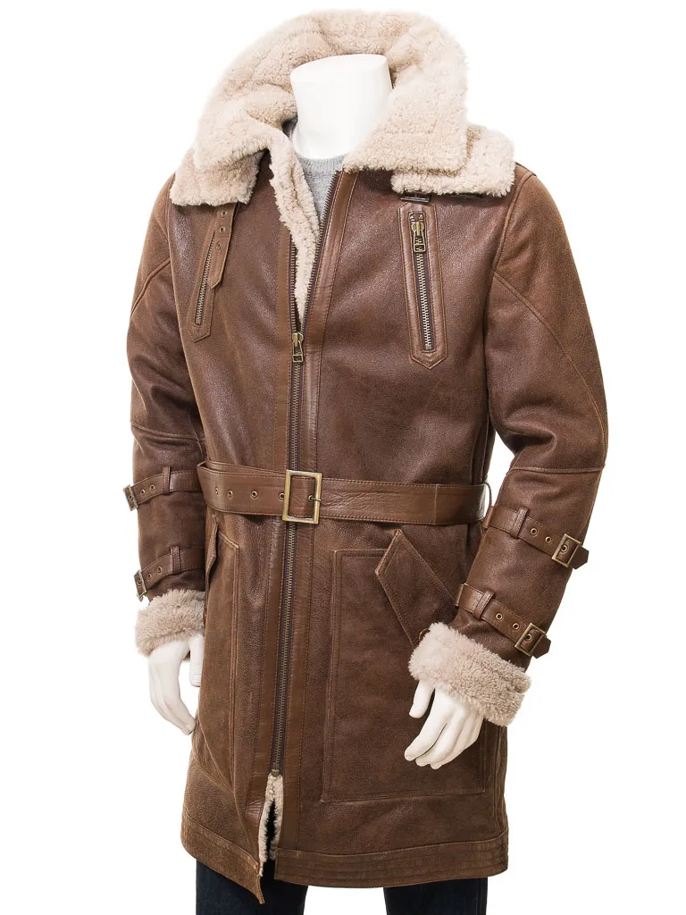 Brown Men's Shearling Trench Coat - MEETH