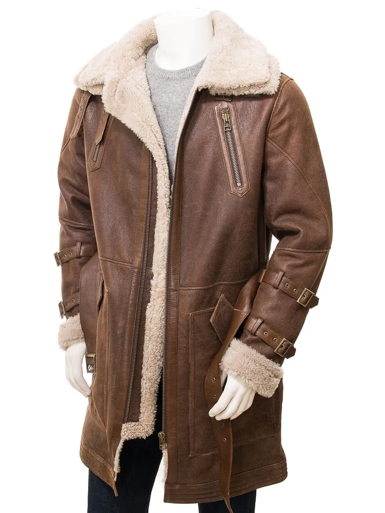 Brown Men's Shearling Trench Coat - MEETH